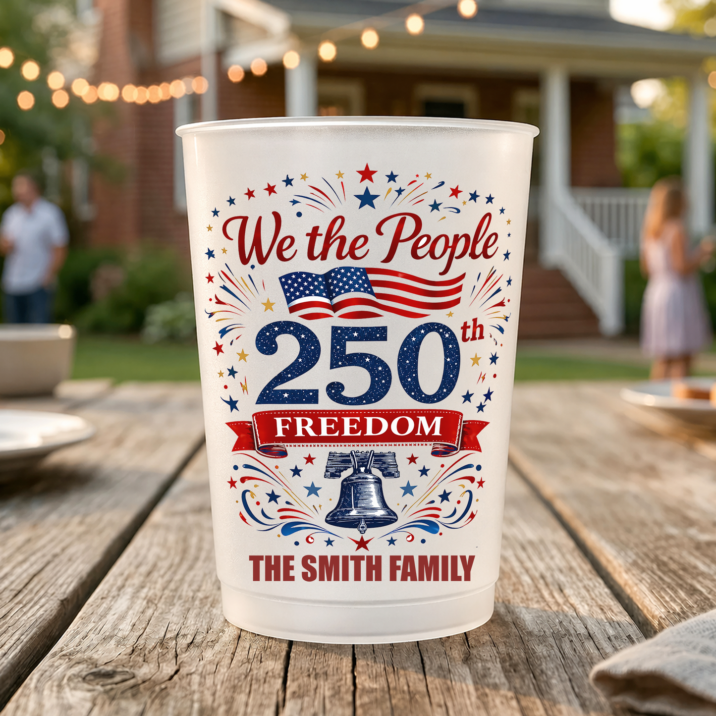 Personalized USA 250 Years Of Freedom Frosted Cups, 1776–2026 Party Cups, Custom Family Name Cups 684894