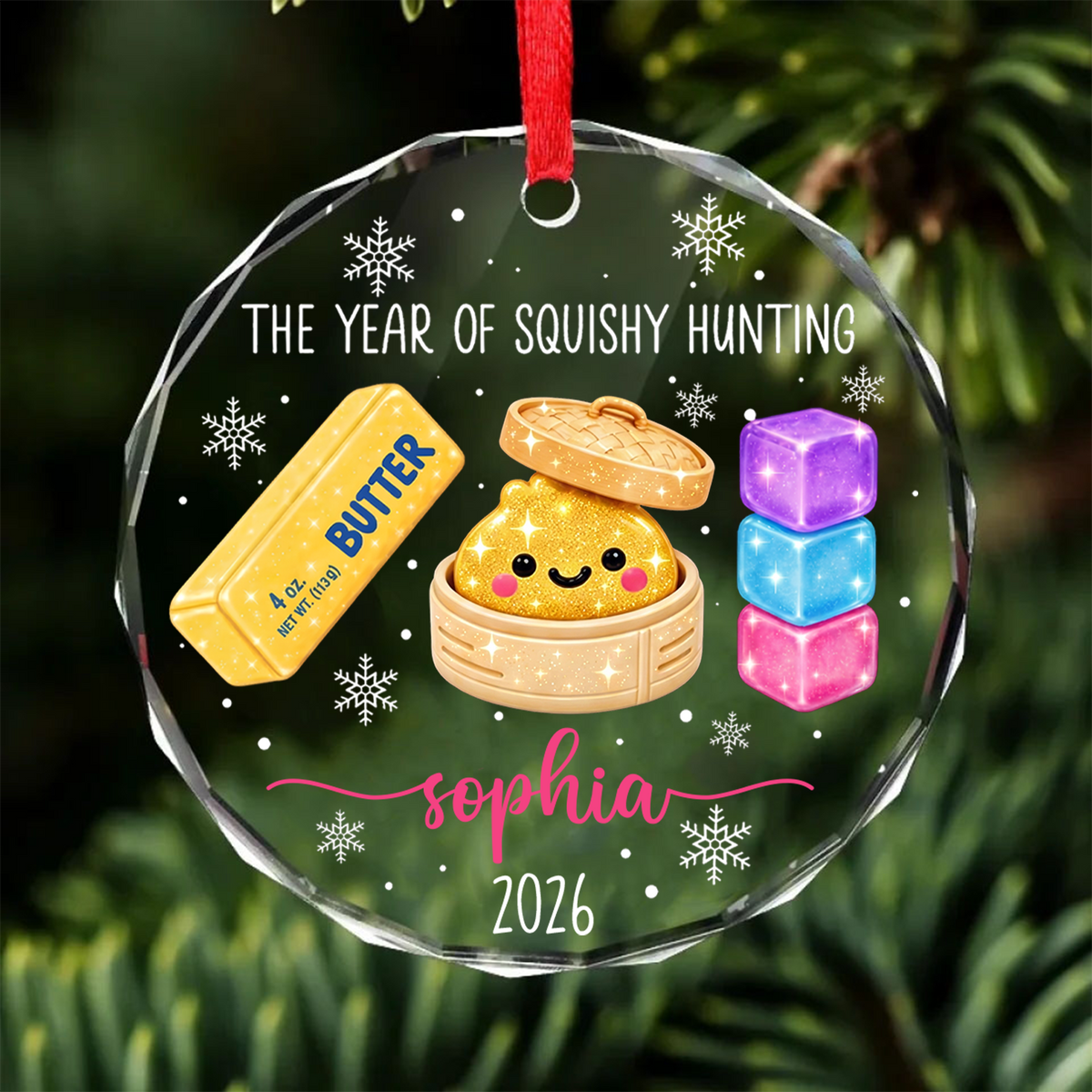 Personalized Squishy Glass Ornament, Custom Kids Name Year Of Squishy Hunting Christmas Gift 686441