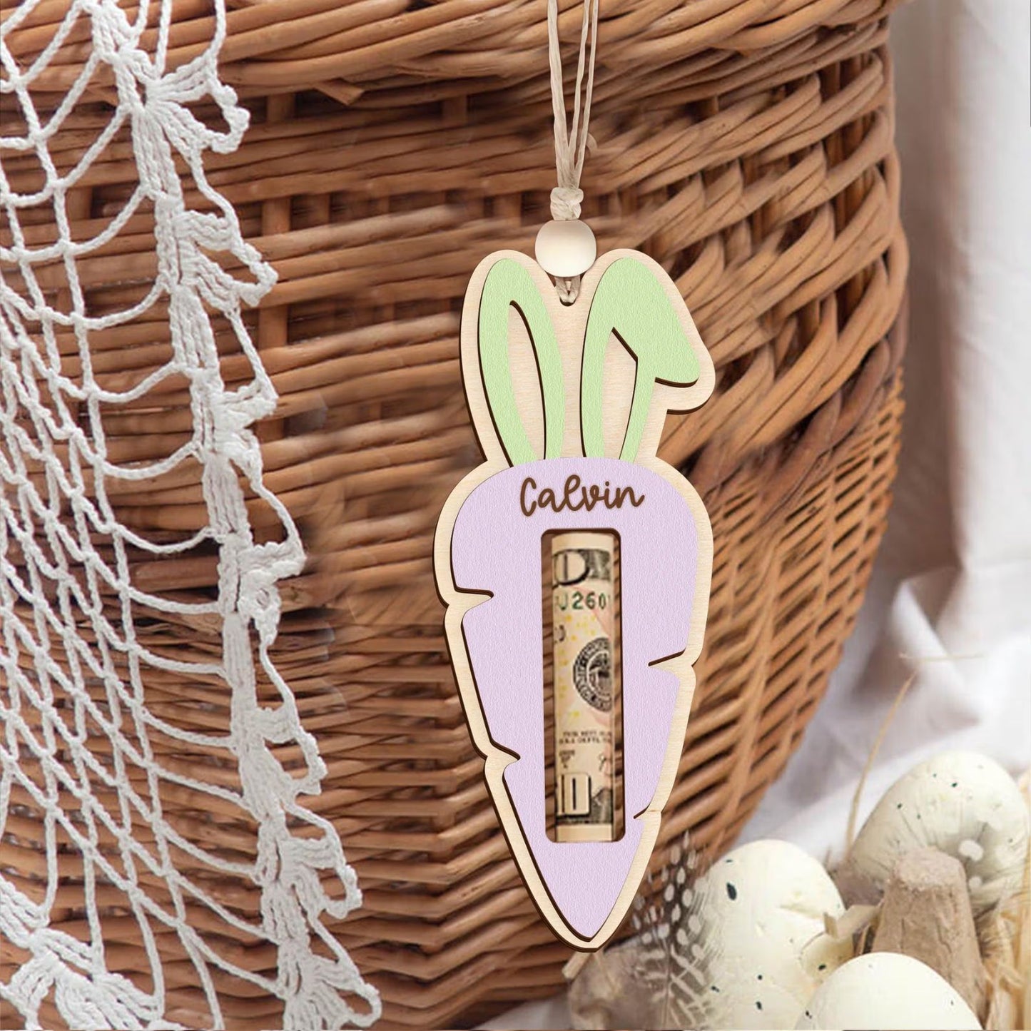 Personalized Easter Money Holder, Custom Bunny Money Holder, Carrot Money Holder, Easter Name Tag 684443
