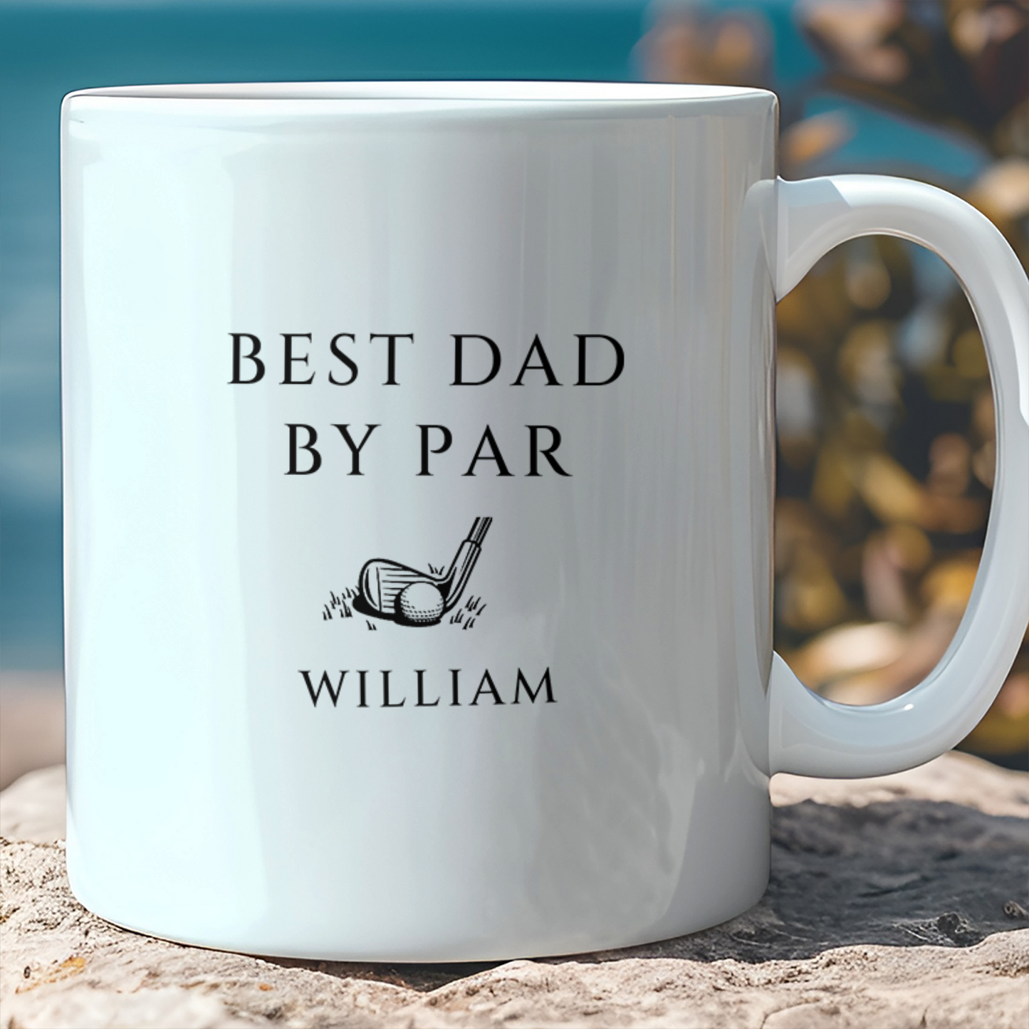 Personalized Best Dad By Par Mug, Custom Name Coffee Mug, Father's Day White Mug Accent Mug 684995