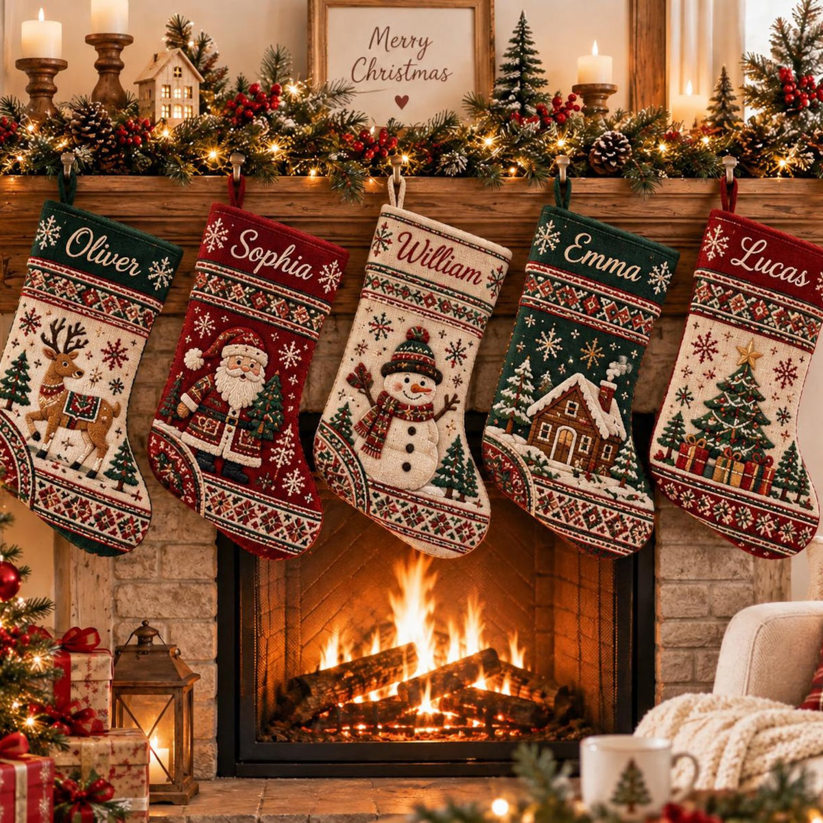 Personalized Santa Snowman & Reindeer Stocking, Custom Name Christmas Keepsake Gift 686721 WFD