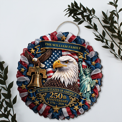 3D Effect Eagle Wreath 250 Years Anniversary Wooden Sign | Patriotic Wood Sign | Happy 250th USA Decor 684532