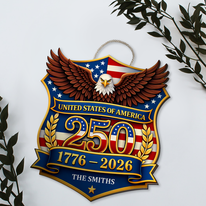 Personalized America 250th Anniversary Wooden Sign | Custom Family Name Patriotic Eagle Wall Decor 684553