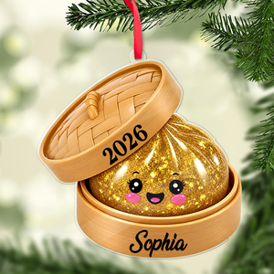 Personalized Christmas Acrylic Ornament, Custom Name Glitter Dumpling Ornament, Gift For Family 686294