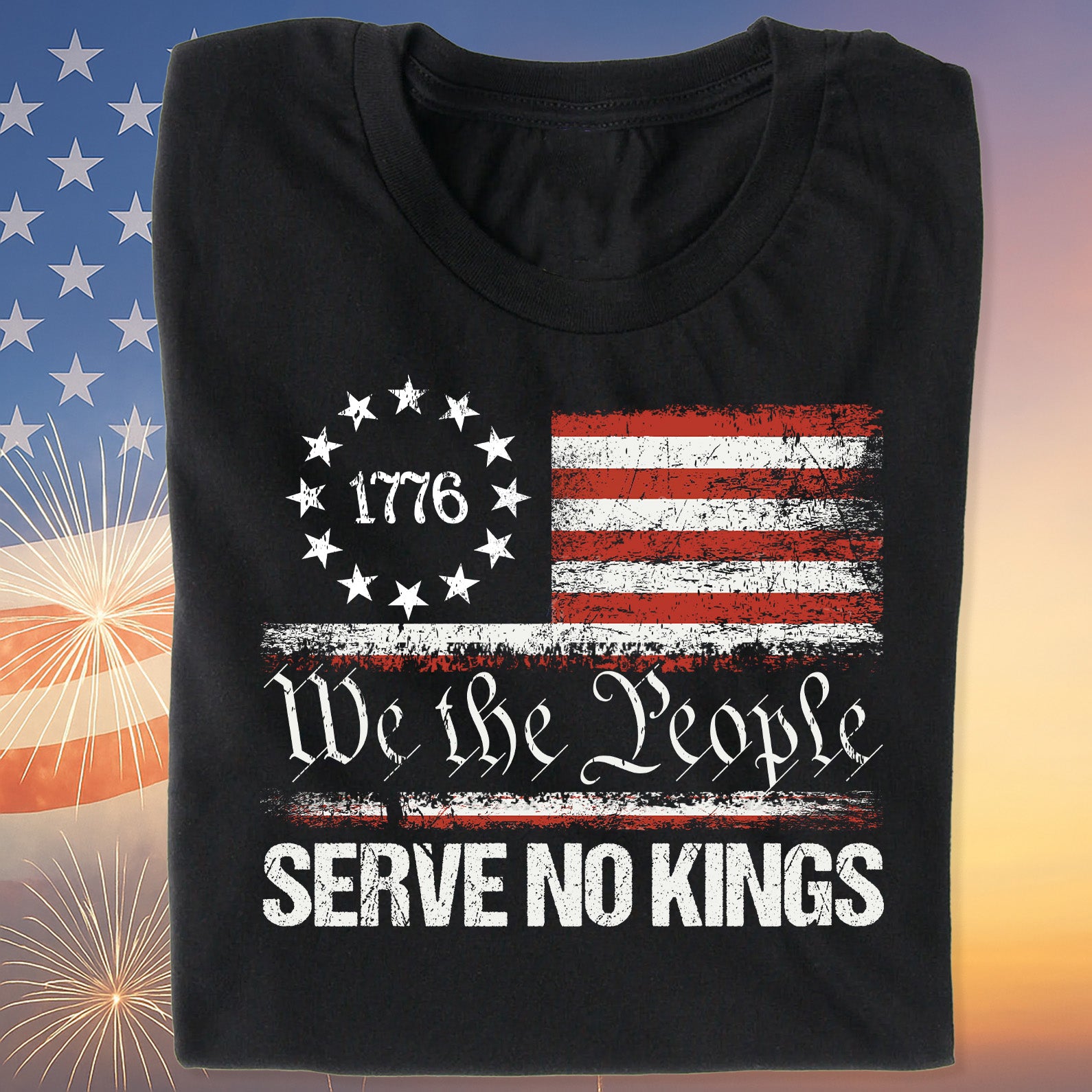 We The People Serve No Kings Shirt | Anti Trump Protest Tee | 1776 Distressed American Flag Dark Shirt 682475