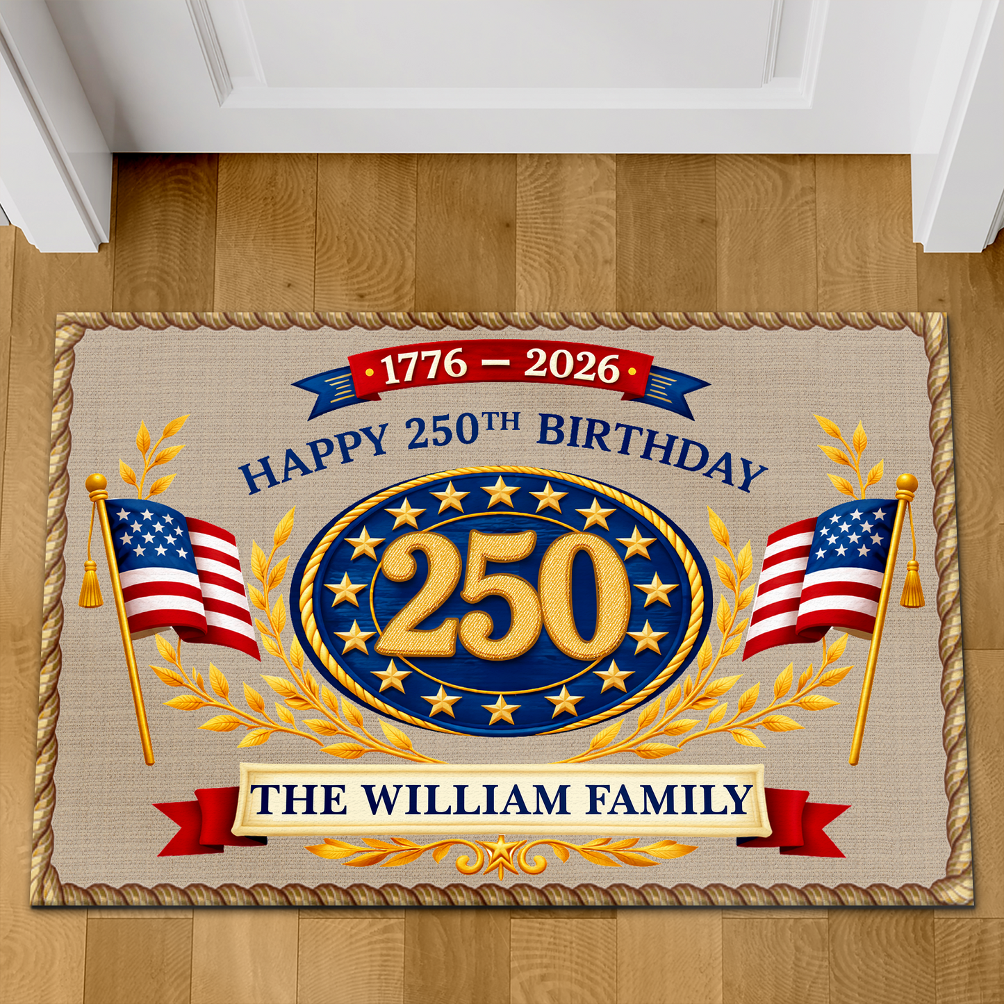 Personalized America 250 Years Anniversary Doormat | Patriotic Family Welcome Mat 684659