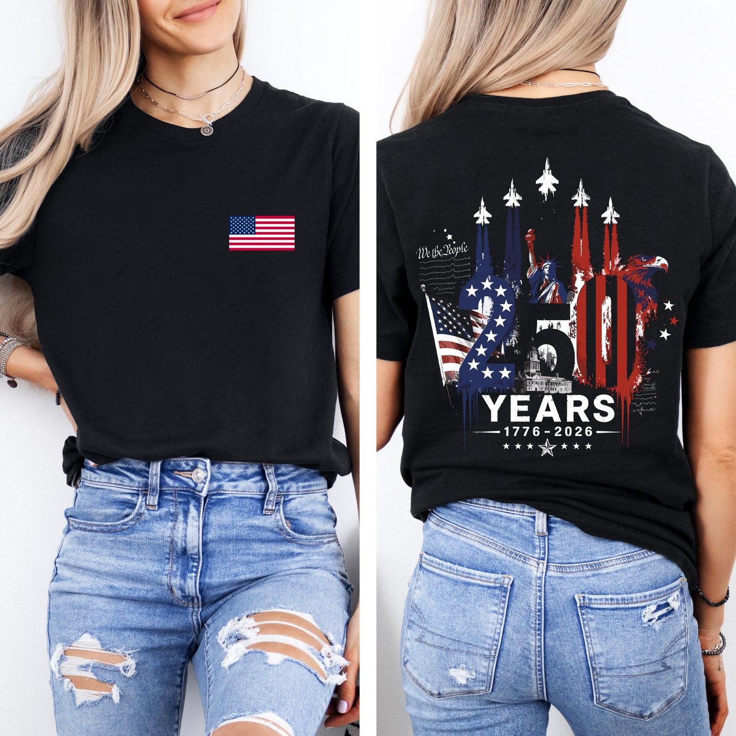 USA 250th Anniversary Pocket & Back Dark Shirt, 1776-2026 Fighter Jet Tee, Patriotic 4th Of July Gift 685274 WFD