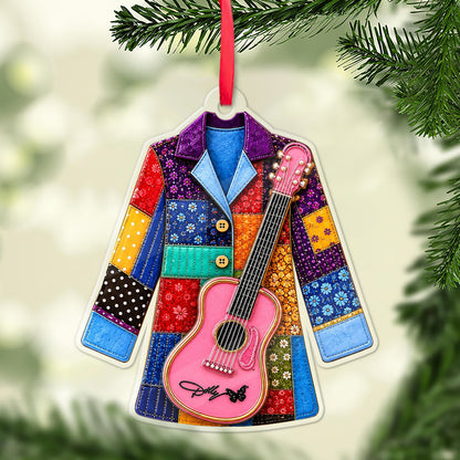 Dolly Parton Coat Of Many Colors Acrylic Ornament, Dolly Pink Guitar Christmas Ornament 686152