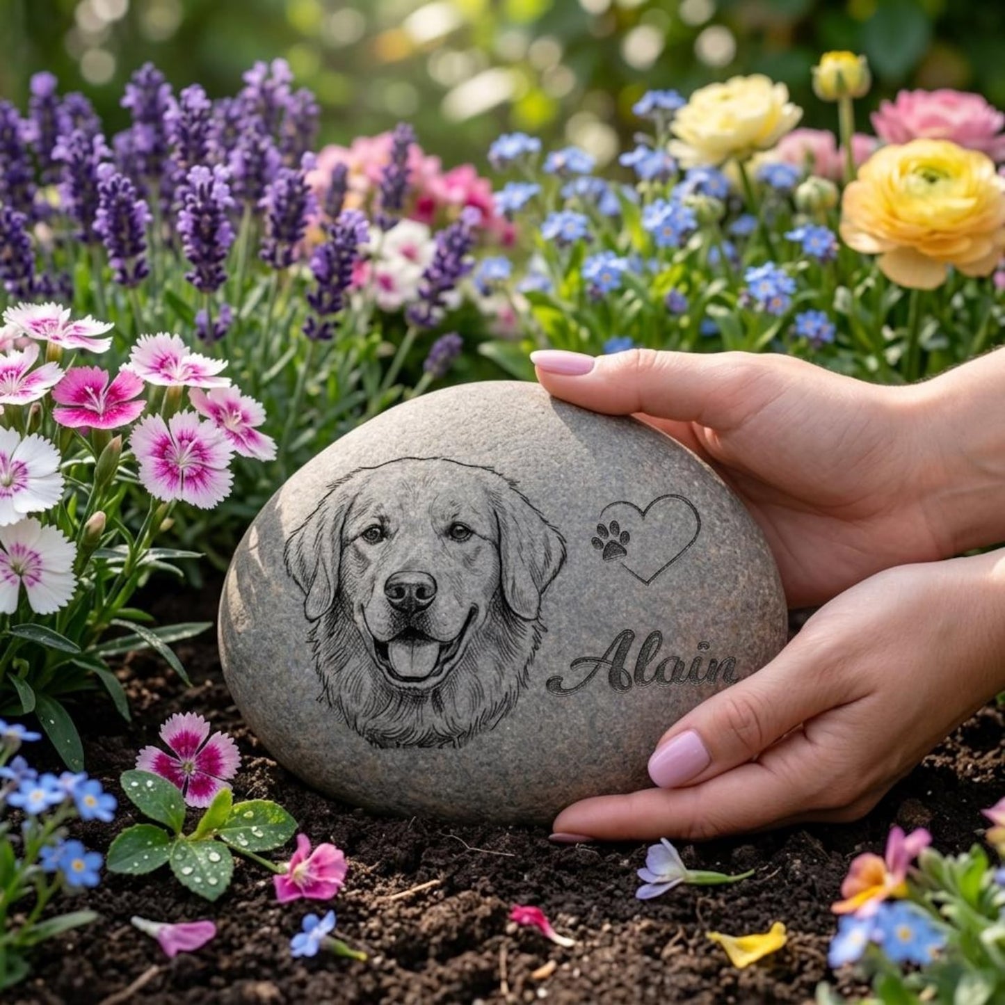 Custom Pet Photo Memorial Garden Stone, Personalized Pet Sympathy Stone, Gift For Dog And Cat Lovers 685451 WFD