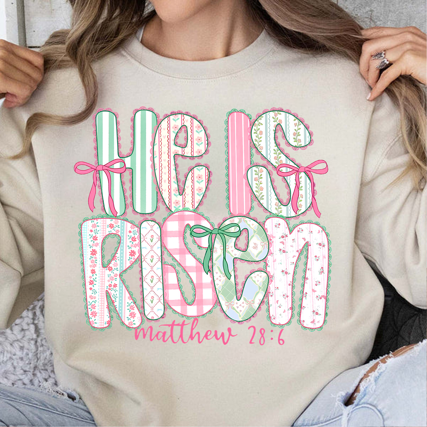 He Is Risen Coquette Lace Bright Shirt | Easter Day T-Shirt 684440
