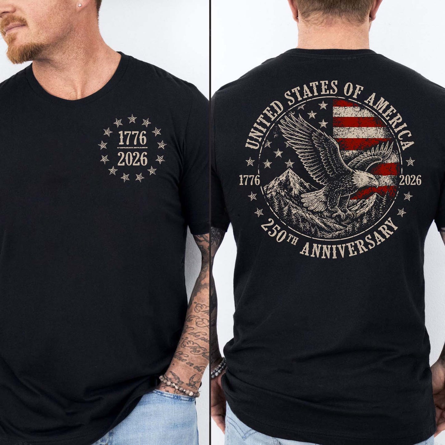 USA 250th Anniversary Pocket & Back Dark Shirt, Vintage Eagle Flag Tee, Patriotic 4th Of July Gift 685391