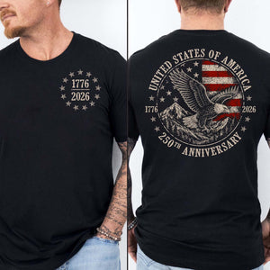 USA 250th Anniversary Pocket & Back Dark Shirt, Vintage Eagle Flag Tee, Patriotic 4th Of July Gift 685391