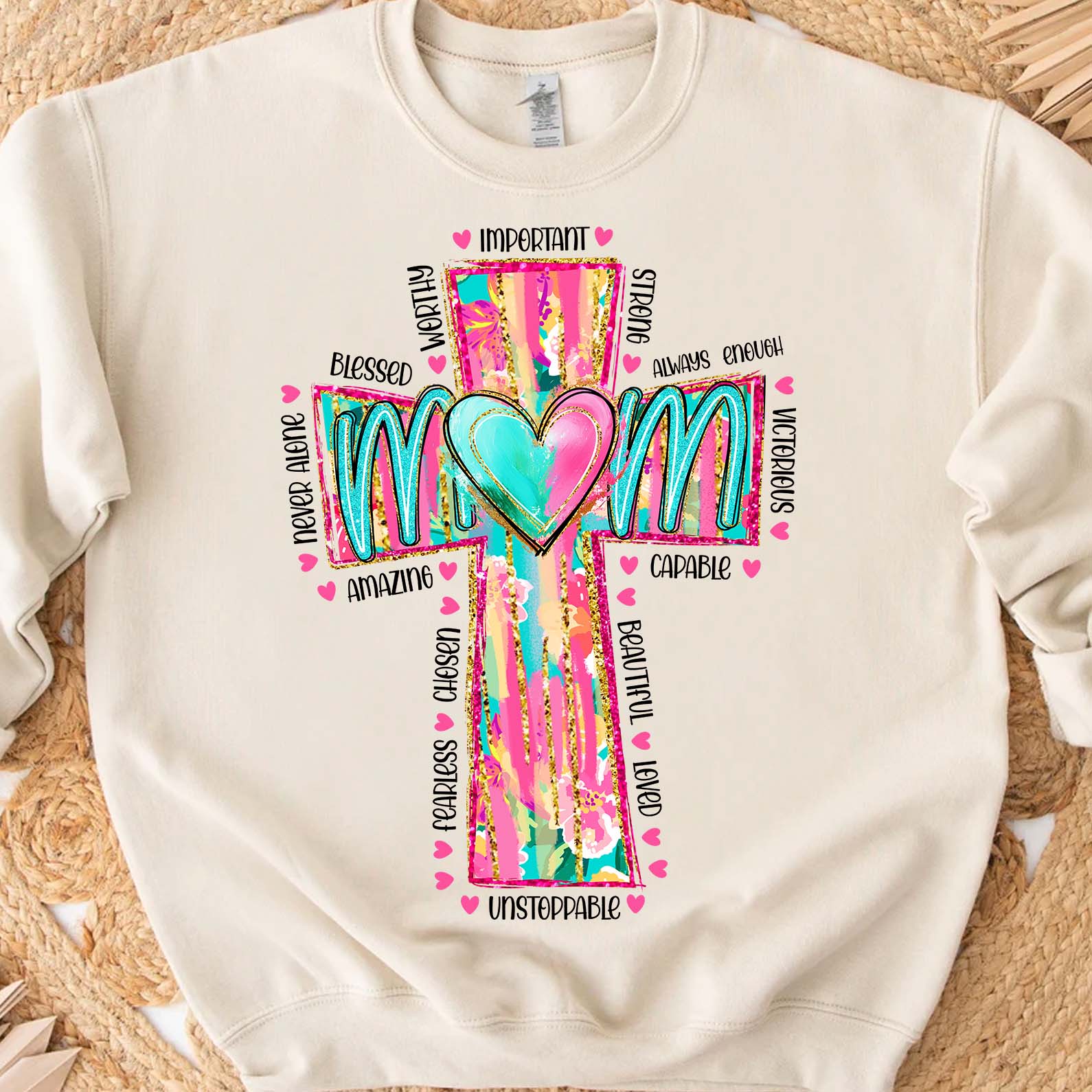 Faithful Mom Sweatshirt – Colorful Cross Heart Mama Pullover, Christian Mother’s Day Gift 682154