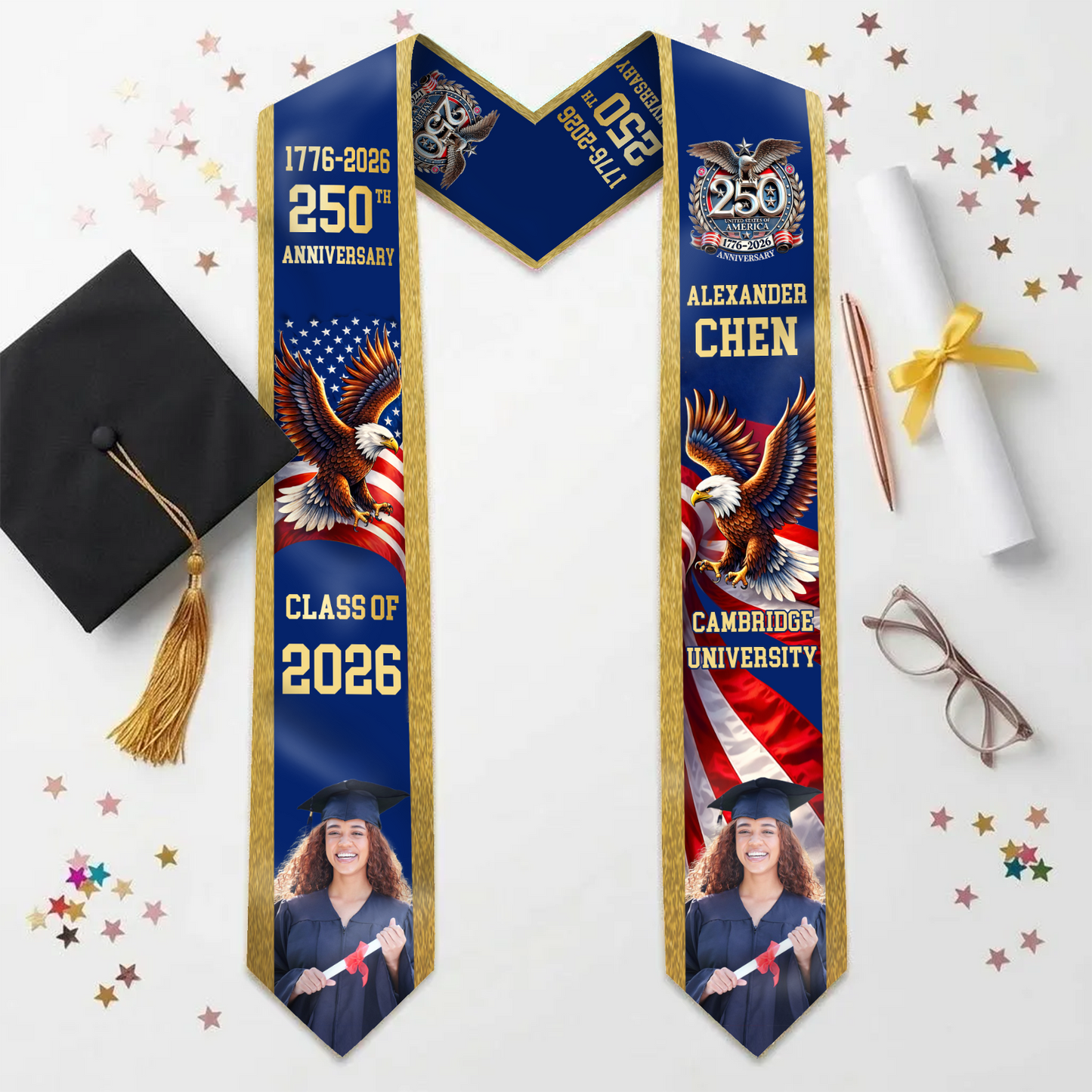 Custom Photo America 250th Anniversary Graduation Stole | Class Of 2026 Stoles Sash | Patriotic Graduation Gift, Senior Gift 684495