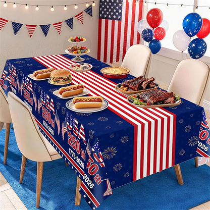 USA 250th Anniversary Tablecloth | Patriotic 1776–2026 Semiquincentennial Decor | Independence Day Table Decoration 685015