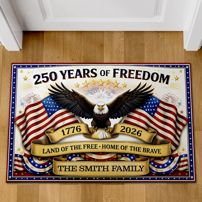 Personalized America 250 Years Of Freedom Doormat | Patriotic Anniversary Eagle House Decor 684663
