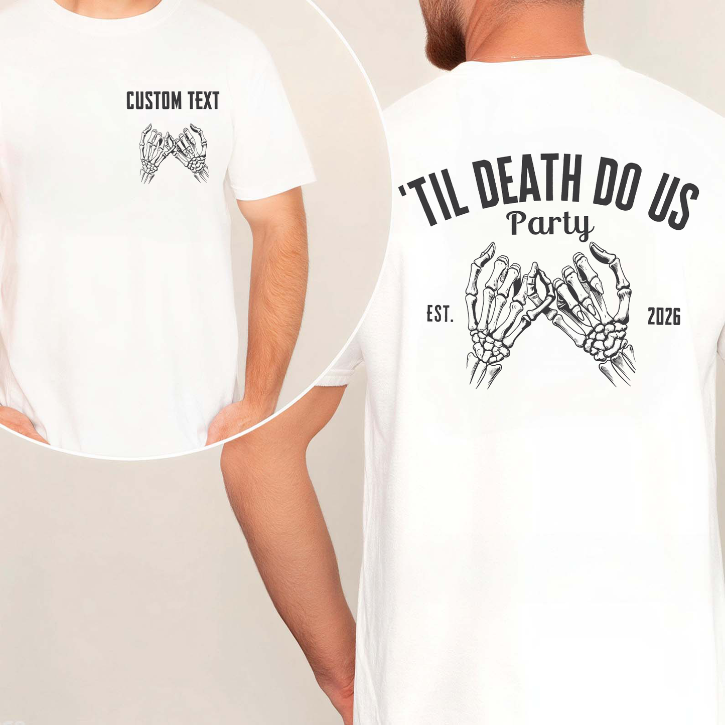 Personalized Bride Or Die Pocket & Back Bright Shirt, Funny Halloween Party Tee, Spooky Skeleton Hands Shirt 685667