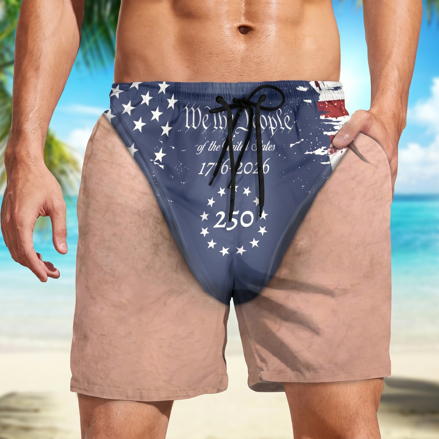 Personalized 250 Years We The People Beach Shorts, Custom AOP Swim Trunks, Funny 4th Of July Gift For Men 685580