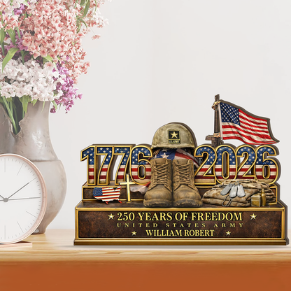 America 250 Years Of Freedom Veteran Tribute Wooden Block | Personalized Wooden Decor | Patriotic 4th Of July Wood Display 685050
