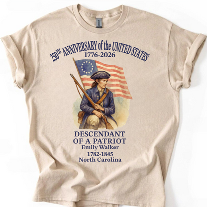 Personalized 250 Years Anniversary Shirt, Custom Name Descendant Of A Patriot, Patriotic 1776–2026 Tee 684604