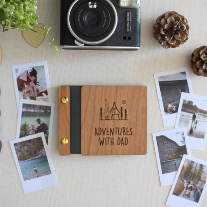 Custom Photo Father's Day Mini Keepsake Photo Book, Handcrafted Wooden Cover, Personalized Gift For Dad 685028