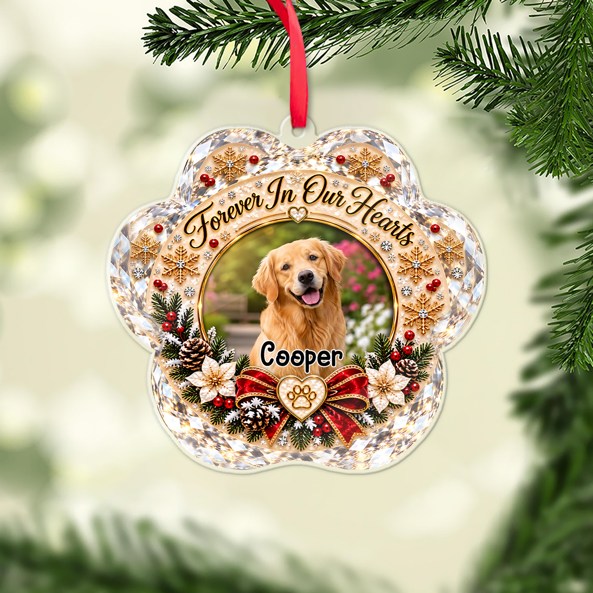 Custom Photo Forever In Our Hearts Acrylic Ornament, Personalized Christmas Gift For Dog Lover 686730