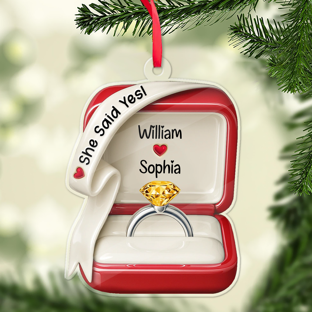 Personalized She Said Yes Engaged Acrylic Ornament, Custom Name Married Christmas Keepsake 686527