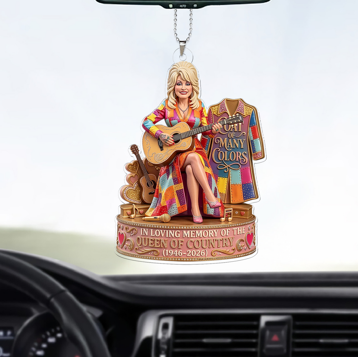 Dolly Parton Memorial Car Ornament, Coat Of Many Colors Ornament, Dolly Fan Gift 686199