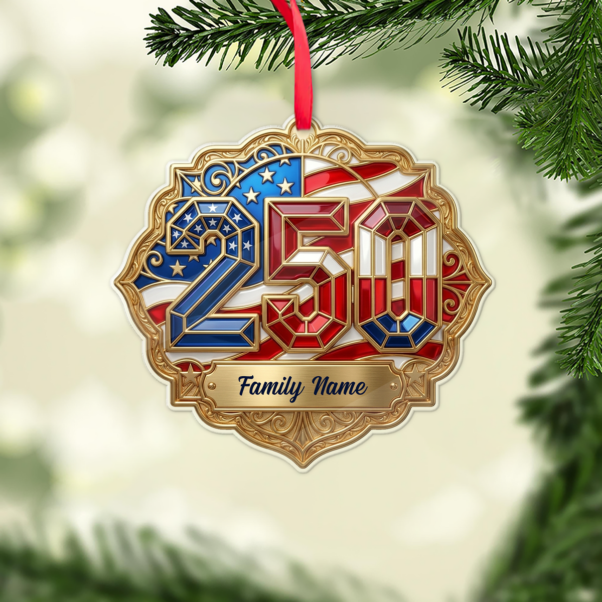 Personalized USA 250th Anniversary Acrylic Ornament, Custom Name Christmas Gift For Family 686393