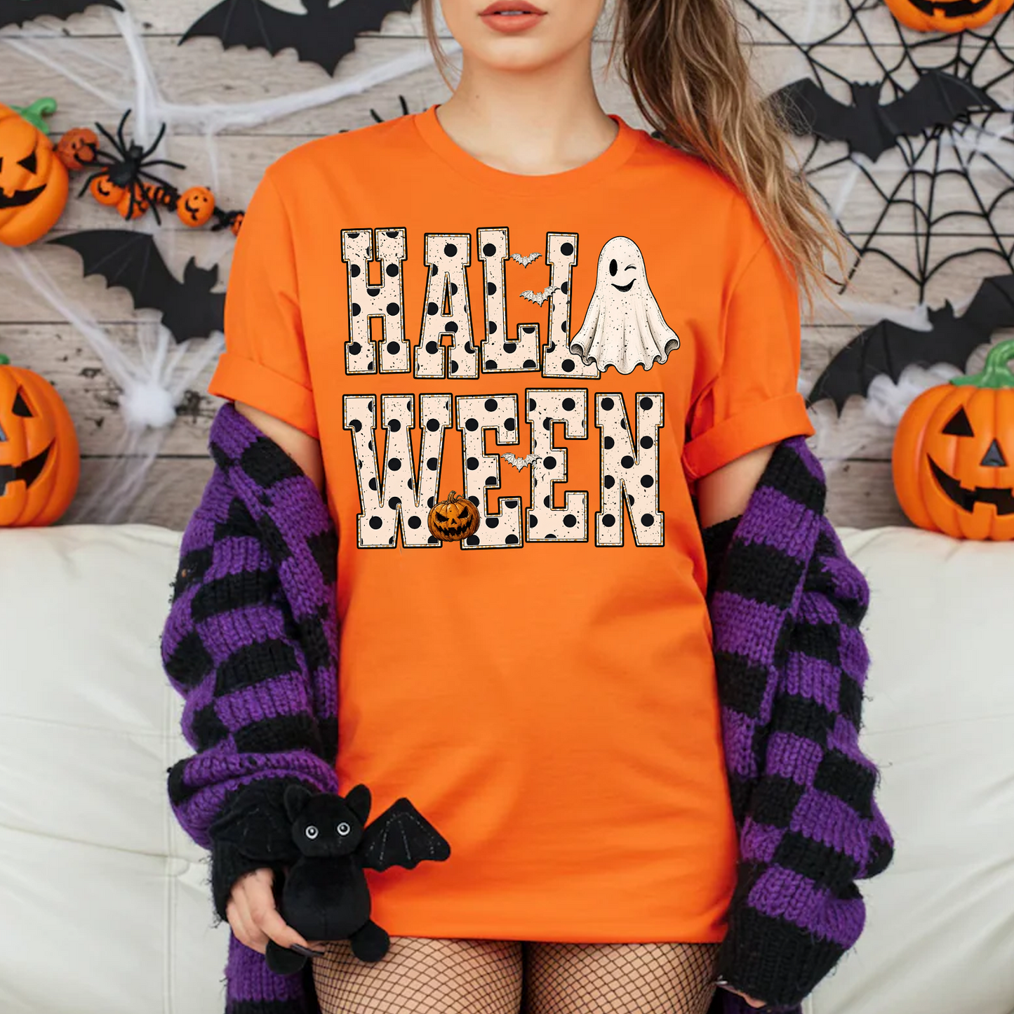 Retro Halloween White Dots Dark Shirt, Vintage Ghost Tee, Halloween Gift For Men & Women 686054