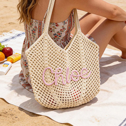 Personalized Beach Tote Bags | Crochet Beach Bags Basket | Travel Beach Bag | Bachelorette Trip Gift for Her 684502
