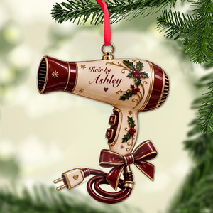 Personalized Hair Dryer Christmas Acrylic Ornament, Custom Name Hair Stylist Ornament, Funny Holiday Decor 686296