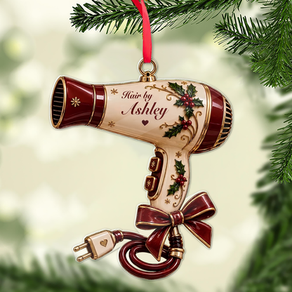 Personalized Hair Dryer Christmas Acrylic Ornament, Custom Name Hair Stylist Ornament, Funny Holiday Decor 686296