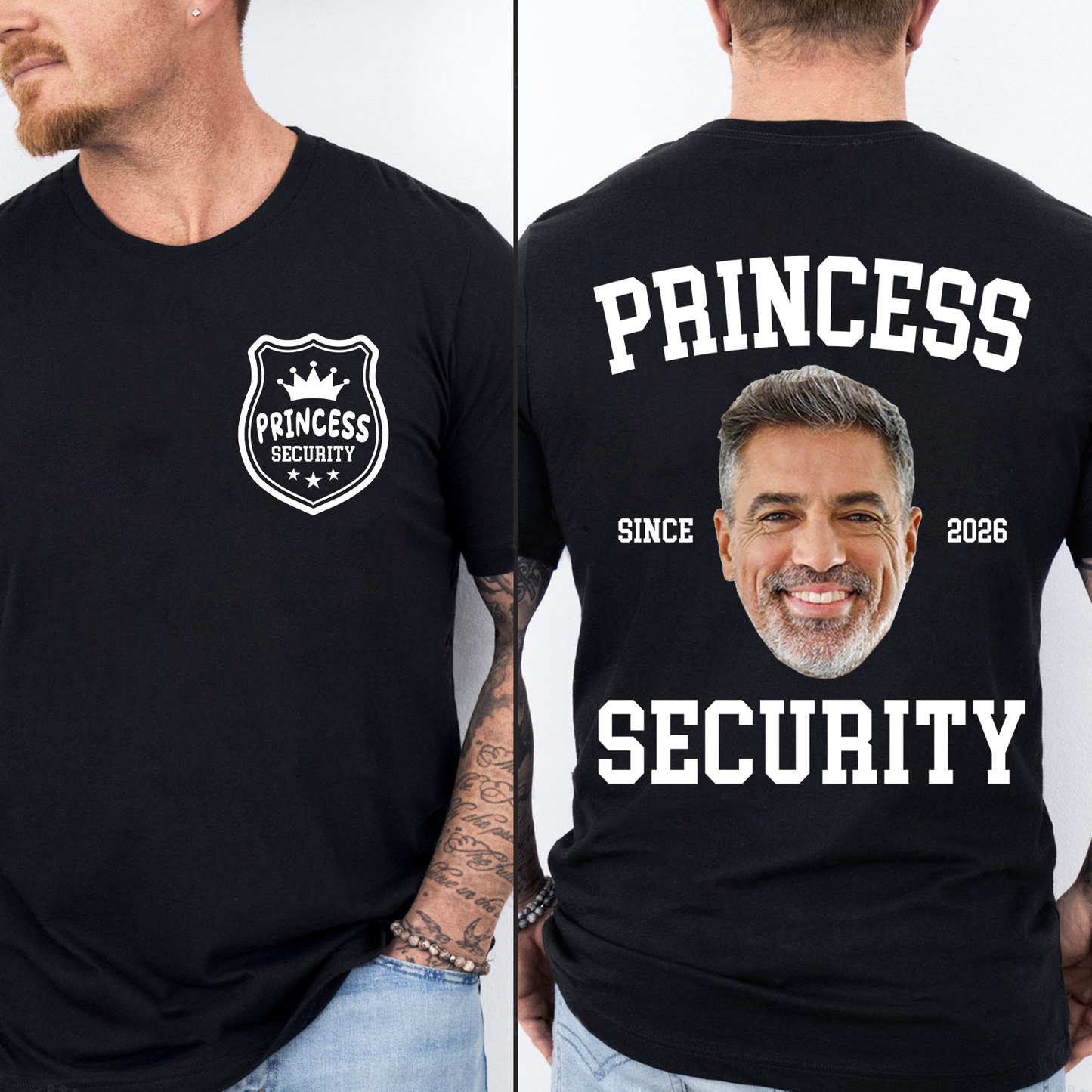 Custom Photo Princess Security Pocket & Back Dark Shirt | Personalized T-Shirt Gift For Father's Day 684680