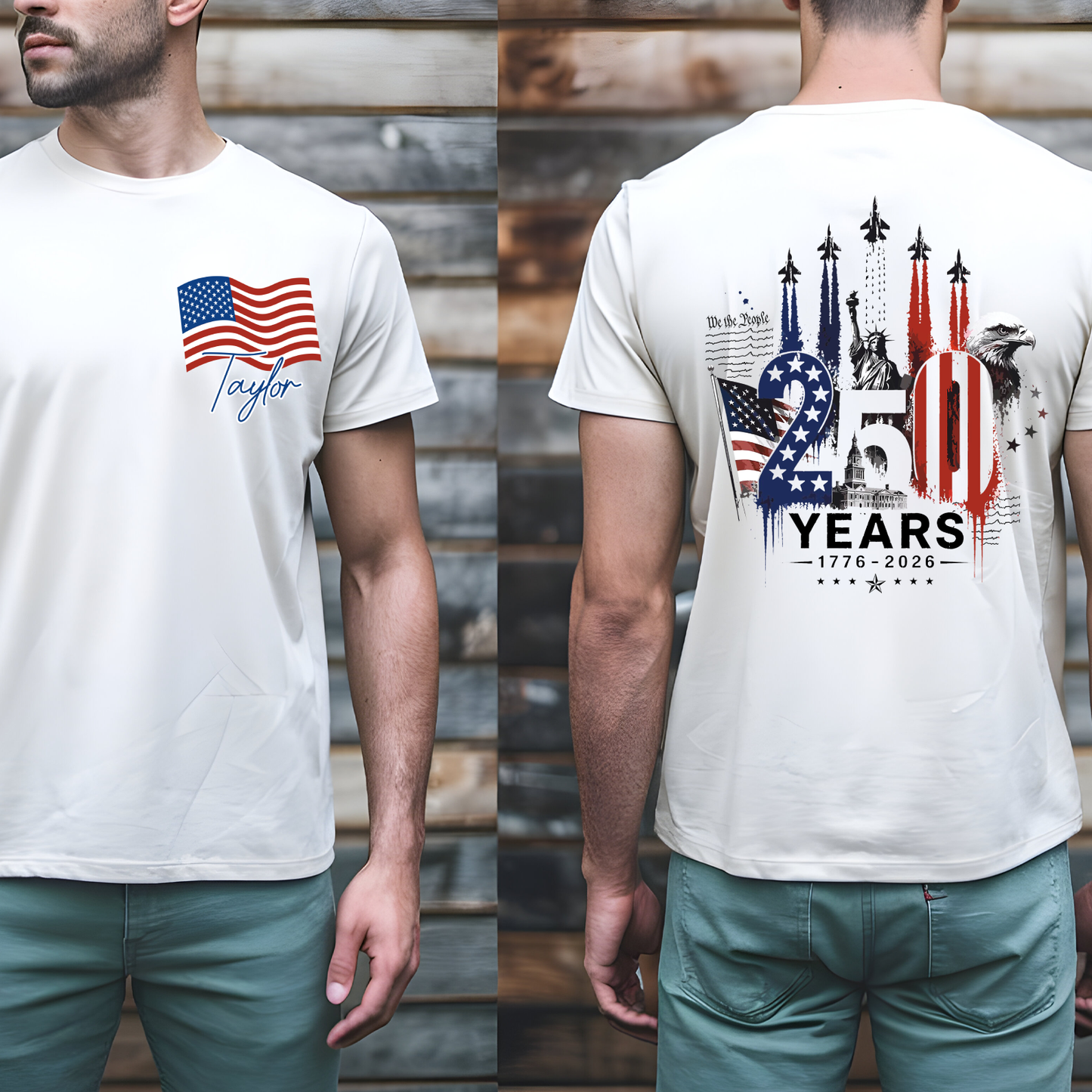 Personalized USA 250th Anniversary Pocket & Back Bright Shirt, 1776-2026 Fighter Jet Tee, Patriotic 4th Of July Gift 685274