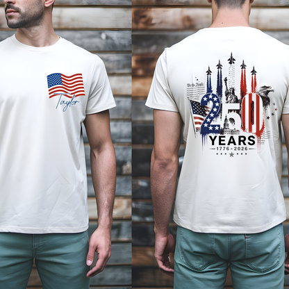 Personalized USA 250th Anniversary Pocket & Back Bright Shirt, 1776-2026 Fighter Jet Tee, Patriotic 4th Of July Gift 685274