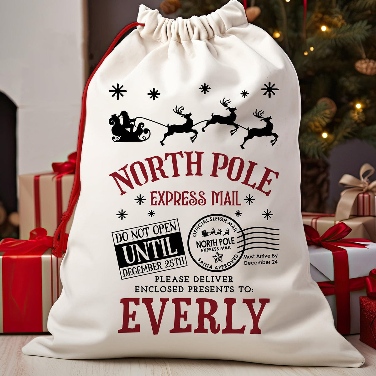 Personalized North Pole Santa Sack, Custom Name Christmas Gift Bag, Holiday Gift For Family 686716 WFD