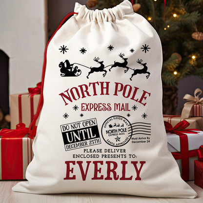 Personalized North Pole Santa Sack, Custom Name Christmas Gift Bag, Holiday Gift For Family 686716 WFD