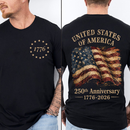 USA 250th Anniversary Pocket & Back Dark Shirt, Vintage USA Flag Tee, Patriotic 4th Of July Gift 685404