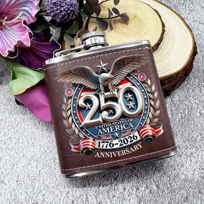 250 Years USA Anniversary Flask, Personalized Leather Flask, 250 Years of America Gift 684598