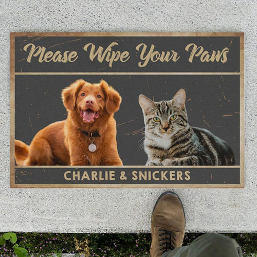 Please Wipe Your Paws Personalized Custom Photo Dogs Cats Pets Doormats C597