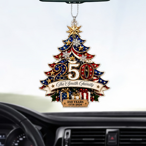 Personalized America 250th Anniversary Car Ornament, Patriotic Family Acrylic Ornament, USA Christmas Decor 685752