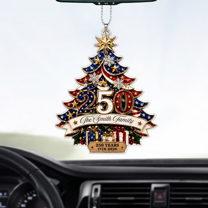 Personalized America 250th Anniversary Car Ornament, Patriotic Family Acrylic Ornament, USA Christmas Decor 685752