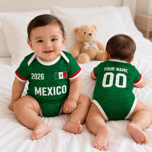 Custom Name Mexico 2026 World Soccer Baby Suit, Personalized Name Number Baby Romper, Soccer Uniform Kit, Gift For Newborn 685354