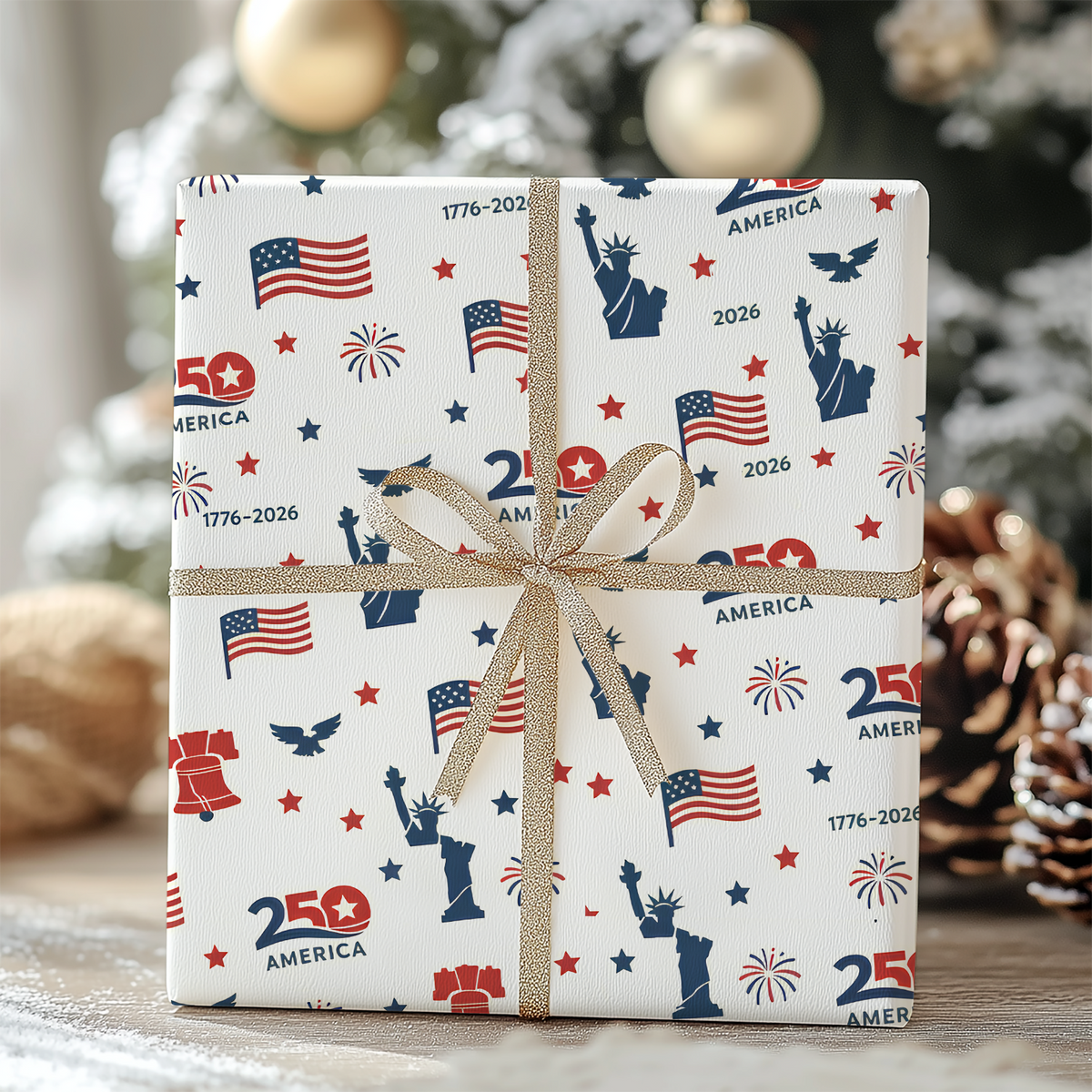 Patriotic USA 250th Anniversary Wrapping Paper, 1776-2026 American Christmas Gift Wrap 686219