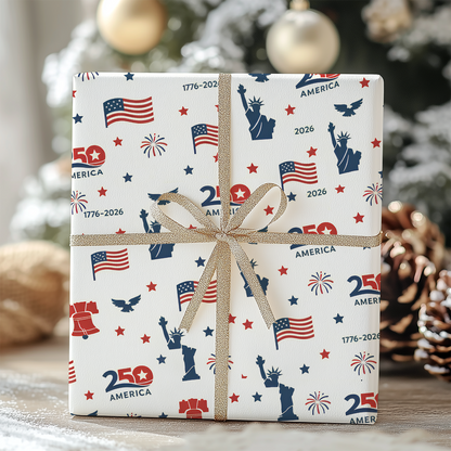 Patriotic USA 250th Anniversary Wrapping Paper, 1776-2026 American Christmas Gift Wrap 686219