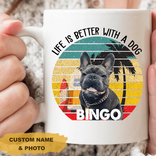 Life Is Better With A Dog Retro Personalized Custom Photo Dog Cat Mug
