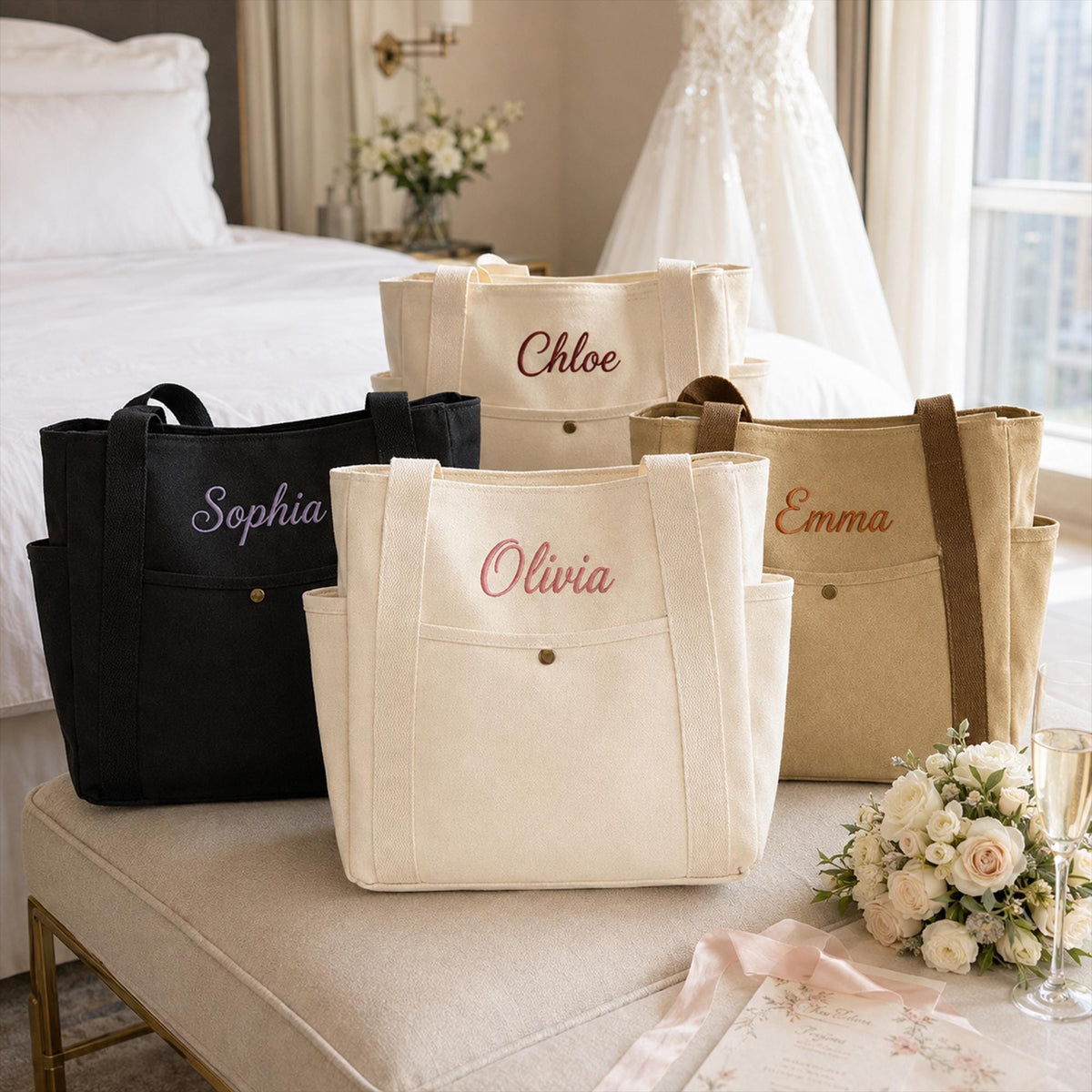 Custom Embroidered Name Tote Bag, Personalized Multi-Pocket Work & Travel Bag 686709 WFD
