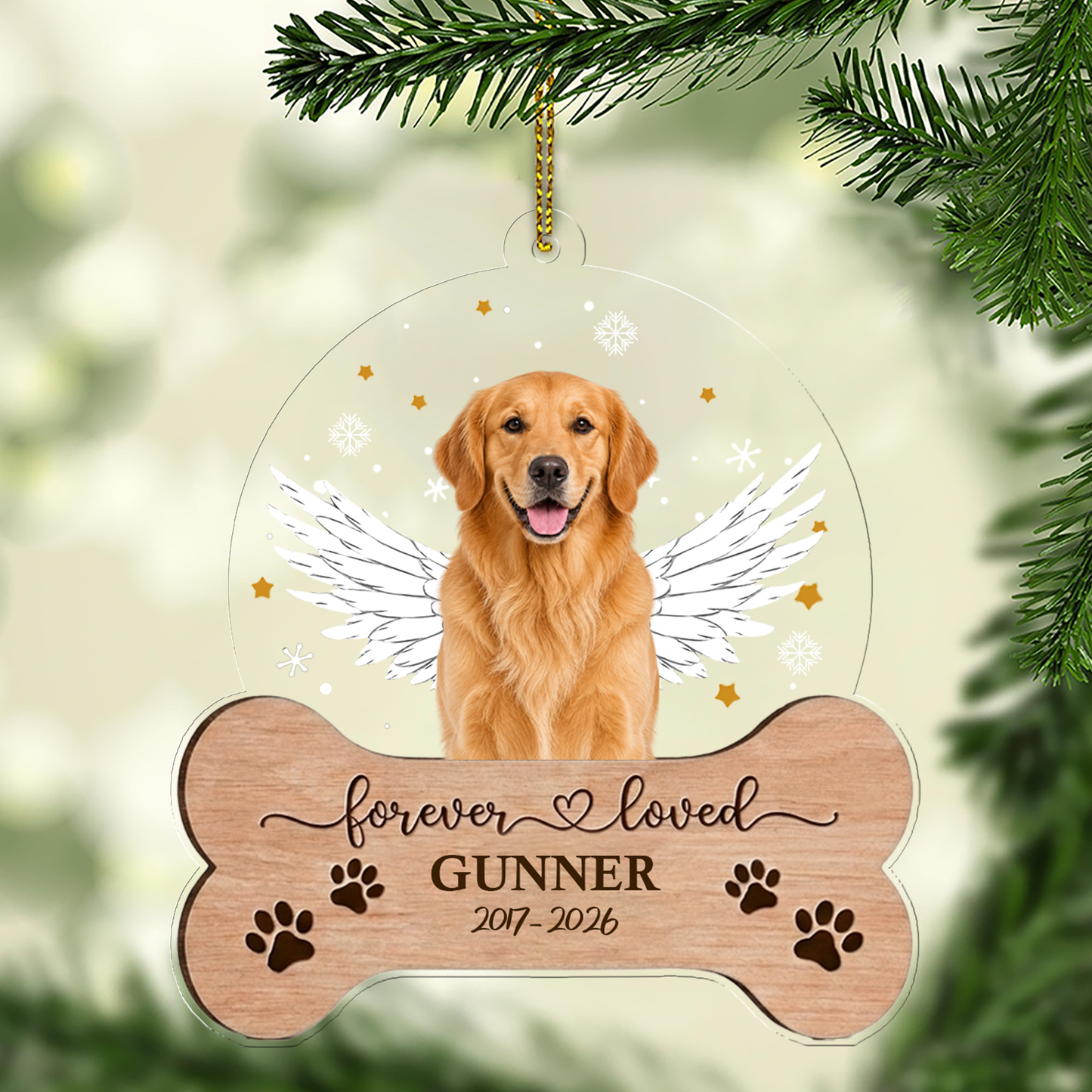 Custom Photo Forever Loved Christmas Acrylic Ornament, Personalized Gift For Dog Lover, Memorial Christmas Tree Decor 685941