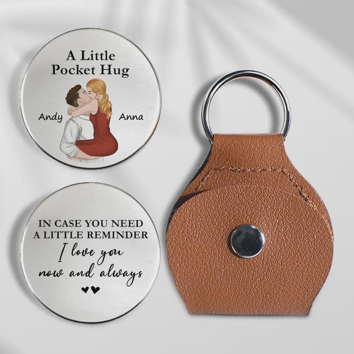 Personalized "A Little Pocket Hug" Coin | Custom Couple Graphic Leather Keychain Pouch 686577 WFD